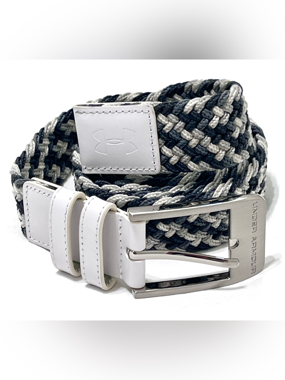 Under Armour Mens Braided Elastic Golf Belt Navy Gray White Athletic